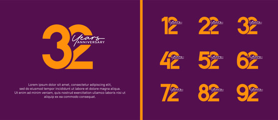 set of anniversary logo flat yellow color on purple background for celebration moment