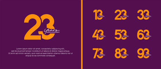 set of anniversary logo flat yellow color on purple background for celebration moment