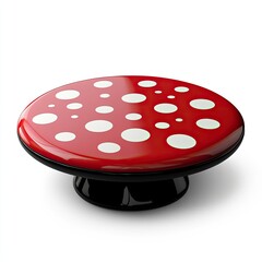 Red round cake stand with white polka dots