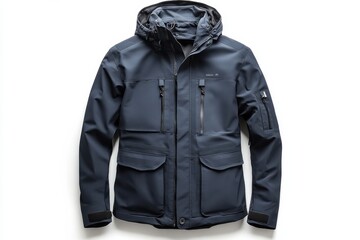 Stylish men s hooded jacket perfect for fall dark navy blue multiple pockets water resistant