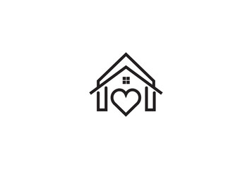 A simple graphic of a house with a heart, representing home love.