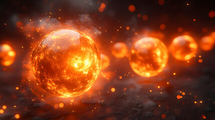 Obraz premium Glowing Orange Spheres in Dark Abstract Background