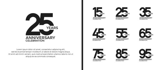 set of anniversary logo flat black color on white background for celebration moment
