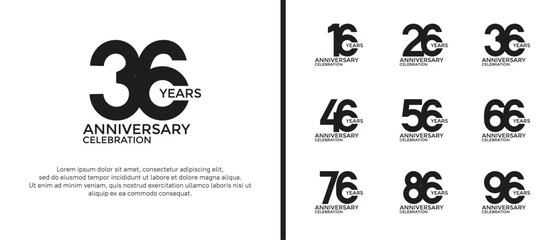set of anniversary logo flat black color on white background for celebration moment
