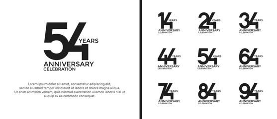 set of anniversary logo flat black color on white background for celebration moment