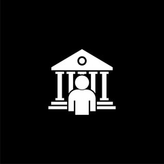 Bank and man icon isolated on black background