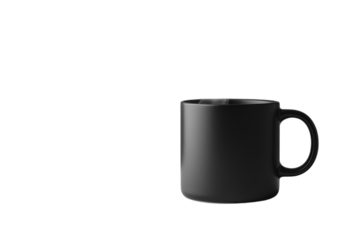Warm steaming coffee in a black mug on a white table minimalist style simple background