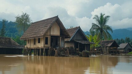 Flooded village houses