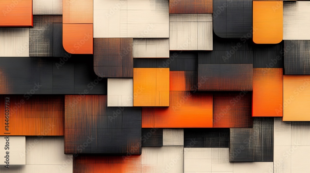 Poster abstract geometric pattern creating textured background with orange and black squares
