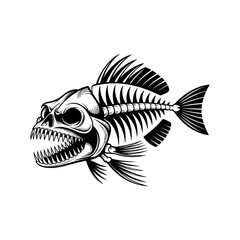 Sinister Silhouette: A bold monochrome artwork depicts a stylized skeleton of a menacing fish, with sharp teeth. It is a compelling visual, evoking a sense of intrigue and the wild side of nature.