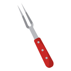 Red handled meat fork. Vector