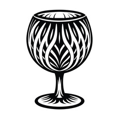 Ornate Wine Glass Design, Artistic Swirls, Elegant Stemware, Black and White