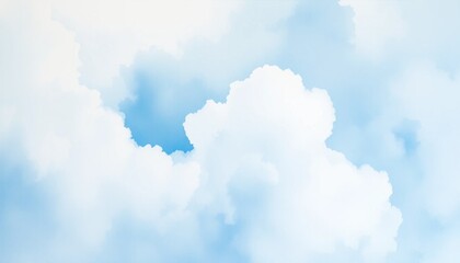 Serene Blue Sky with Pillowy White Clouds Floating Gently in the Atmosphere