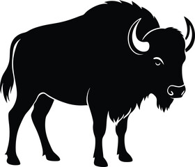 silhouette of a bison standing strong on white