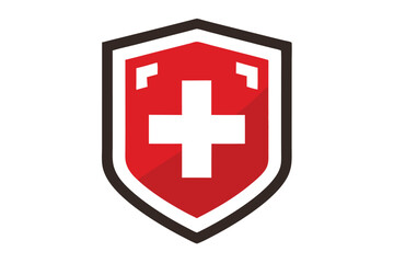 Obraz premium Red and white medical shield with a white cross and dark frame