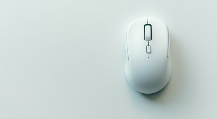 White wireless computer mouse isolated on a white background, top view. White wireless PC gaming