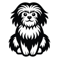 Havanese dog black silhouette vector isolated on white background, Cartoon Havanese dog with fluffy coat silhouette