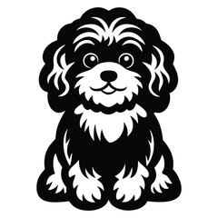 Havanese dog black silhouette vector isolated on white background, Cartoon Havanese dog with fluffy coat silhouette