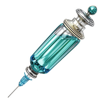 Decorative sye filled with blue liquid isolated on white background.