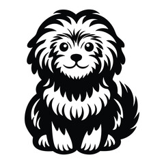 Havanese dog black silhouette vector isolated on white background, Cartoon Havanese dog with fluffy coat silhouette