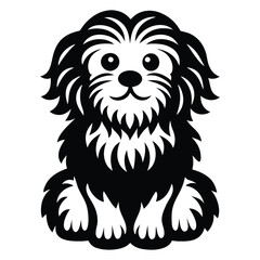 Havanese dog black silhouette vector isolated on white background, Cartoon Havanese dog with fluffy coat silhouette