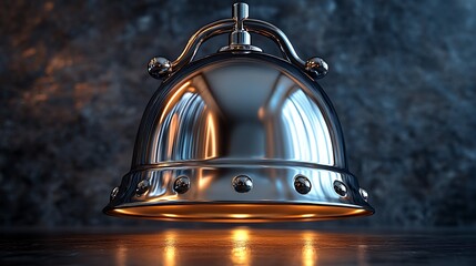 Metallic bell sculpture glowing in dark high resolution picture