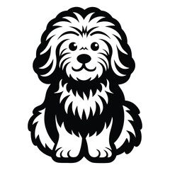 Havanese dog black silhouette vector isolated on white background, Cartoon Havanese dog with fluffy coat silhouette