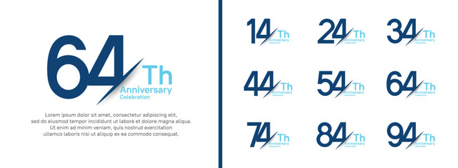 set of anniversary logo style with slash. vector design blue color for celebration
