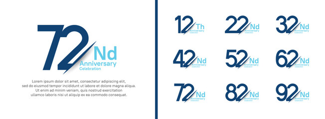 set of anniversary logo style with slash. vector design blue color for celebration