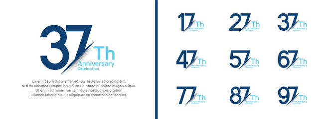 set of anniversary logo style with slash. vector design blue color for celebration