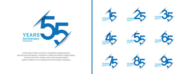 set of anniversary logo style with slash. vector design blue color for celebration