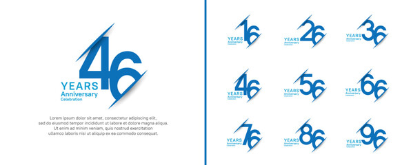 set of anniversary logo style with slash. vector design blue color for celebration