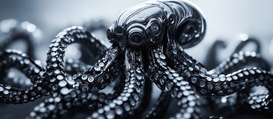Obraz premium Cybernetic Octopus: A Metallic Marvel of Digital Art