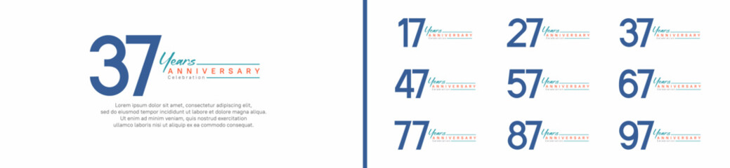 set of anniversary logo style with handwriting. vector design blue color for celebration