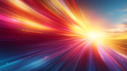 Fototapeta premium Light speed streaks across vibrant sky with sunset and stars
