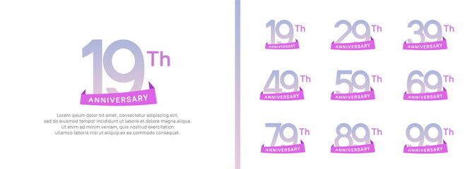 set of anniversary logo style purple ribbon. vector design purple color for celebration