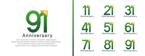set of anniversary logo style. vector design green color for celebration