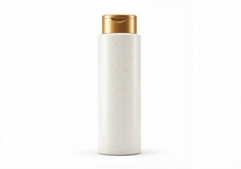 Elegant cosmetic bottle with a gold flip-top cap, ideal for branding presentations of shampoo, conditioner, lotion, or hair treatment products. Perfect for use in beauty product advertisements, 