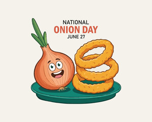 onion with onion ring isolated on white background with bold text to celebrate national onion day on june 27