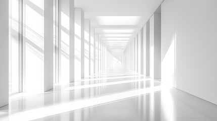 Fototapeta premium Illuminated modern hallway minimalist design interior architecture pure white background perspective view