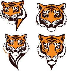  Tiger Head Outline Vector Set