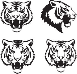  Tiger Head Outline Vector Set