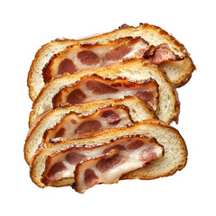 Slices of bacon isolated on white background