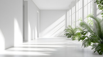 Fototapeta premium Modern indoor space with natural light and green plants minimalist design bright environment