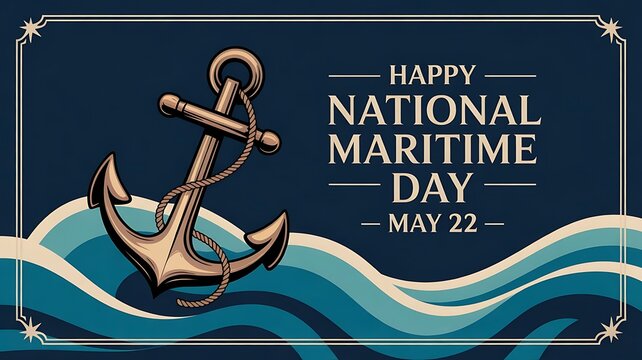 Happy National Maritime Day May 22 card banner invitation poster with anchor, Nautical / Sailing Banner and Flyer, created with generative ai
