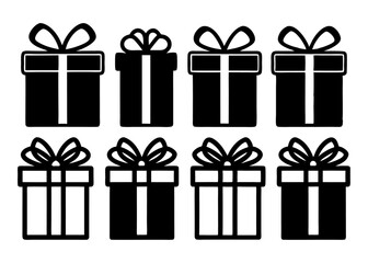 Minimal Gift Box Icon Set - Line and Solid Style