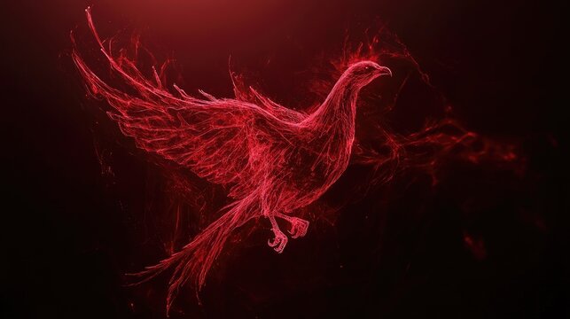 Fiery, abstract avian form in mid-flight.