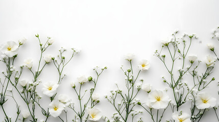 Fototapeta premium Elegant white flower arrangement on pure white background aesthetic nature photography
