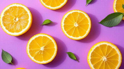 Fototapeta premium Slices of orange on purple background. 