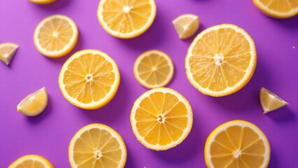 Fototapeta premium Slices of orange on purple background. 